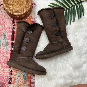 UGG Chocolate Brown Bailey Button Triple Boot 7 Style 1873